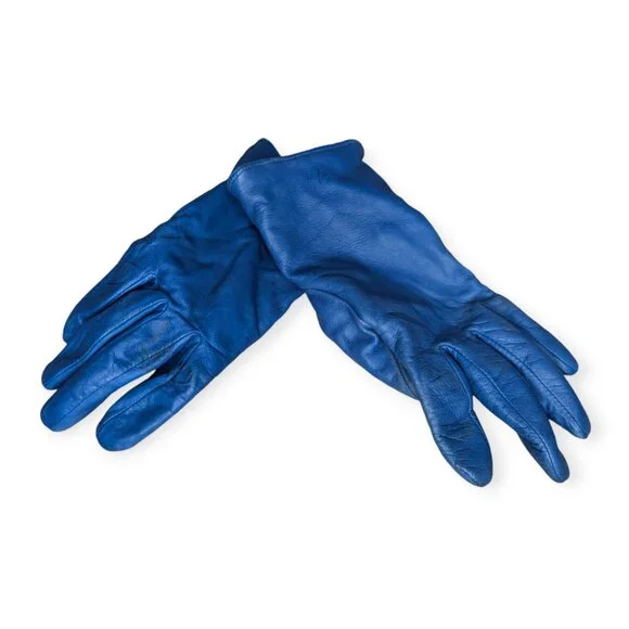 Vintage WilliSmith Blue Leather Wool & Cashmire Lined Women's Gloves Size Small