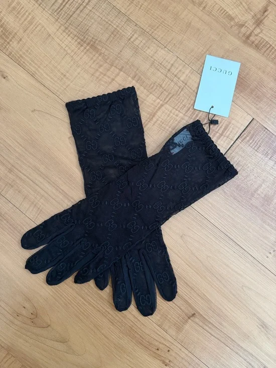 Luxury Embroidered GG Monogram Sheer Mesh Lace Gloves in Black ❗️last pair❗️