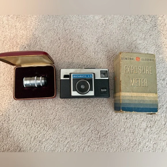 Kodak Instamatic X-15 Camera, Exposure Meter, Telephoto Lens