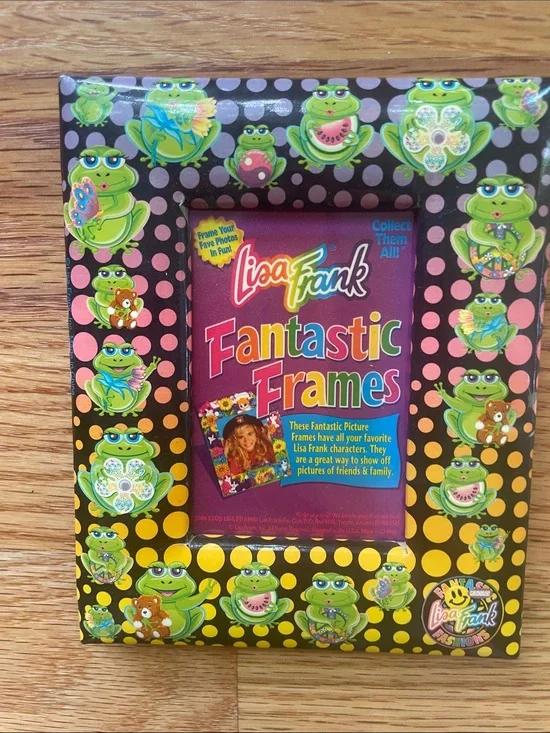 Lisa Frank Bright Green Frog Frame with Rainbow Polka Dots