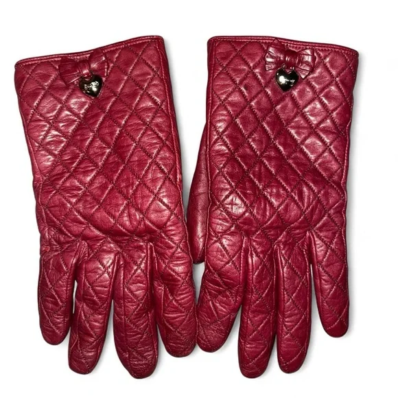 Coach burgundy quilted leather gloves