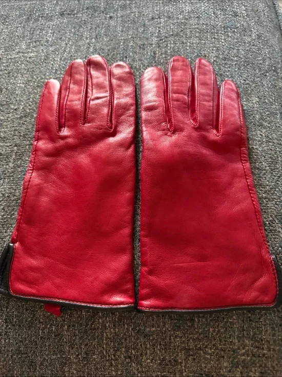 EUC Preston & York Red Leather Gloves with Black Cuffs XL