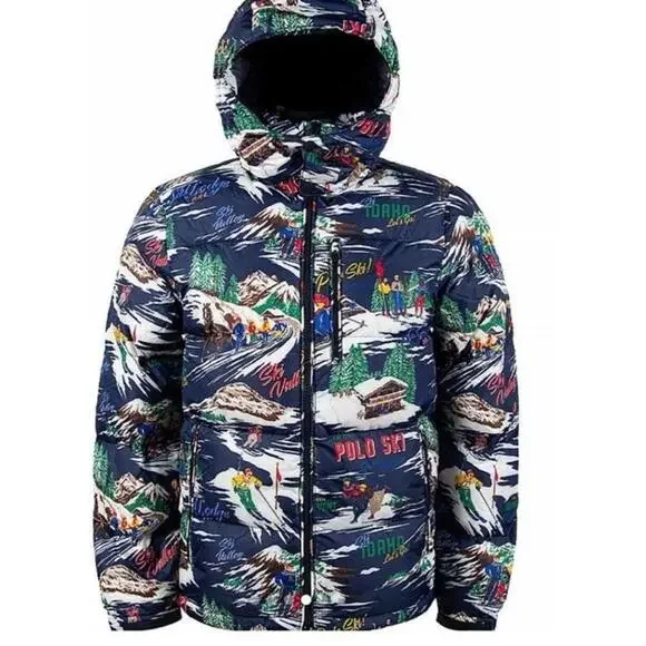 $398 Polo Ralph Lauren Water Repellent Graphic Ski Print 700 Down Jacket Coat S