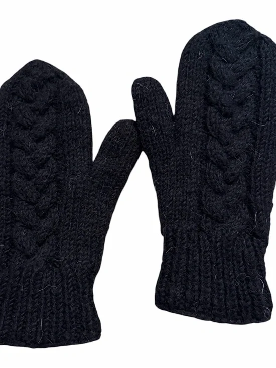 Nepalese Wool Cable Knit Mittens Women's S/M Black Fleece Lined Winter Cozy VGUC