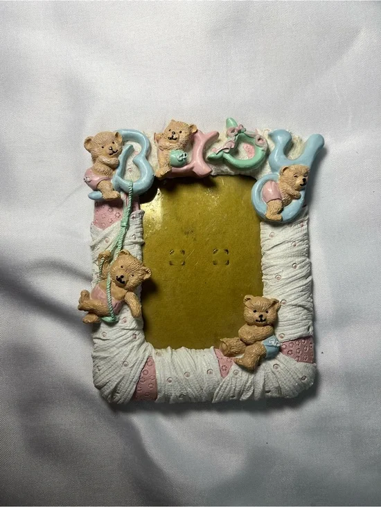 Vintage 3D Pink Blue Teddy Bears Resin Baby Picture Frame Nursery Photo Decor