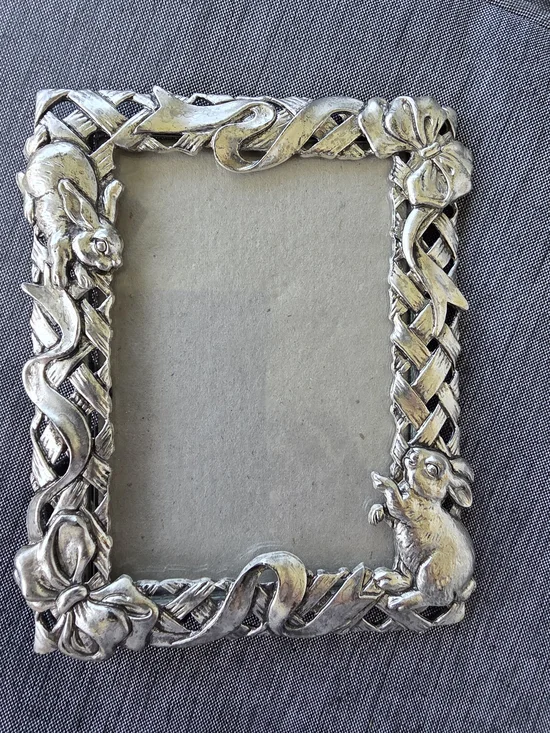 Ornate Pewter Bunny Picture Frame