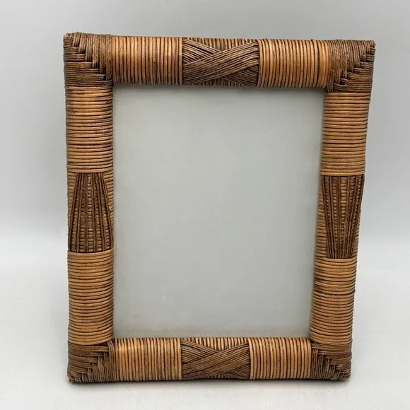 Vintage Wicker Rattan 8x10 Photo Frame Tabletop Wall Hanging Boho Coastal