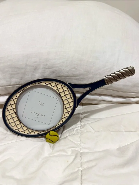 Sonoma turquoise and Cream Tennis Racket Photo Frame with Yellow Ball Accent
