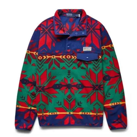 $258 POLO RALPH LAUREN SNOWFLAKES NORDIC WINTER POLAR FLEECE PULLOVER Size M