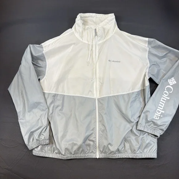 Columbia Center Ridge II Windbreaker Jacket Men's XXL Hooded White Gray