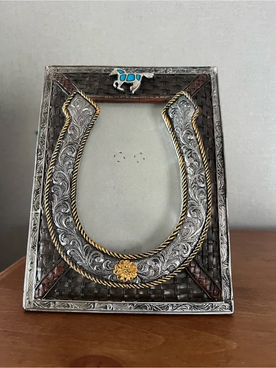 Decorative Horseshoe Picture Frame in Silver and Gold Accent