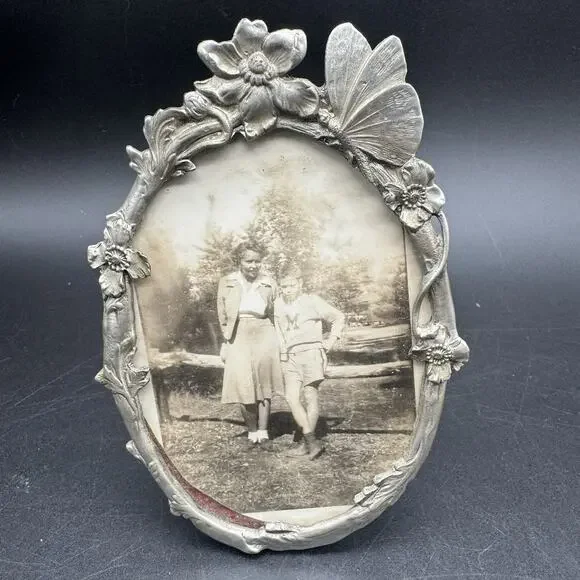 1946 Ephemera Camp Massapoaq Photo Elias Pewter Frame Butterflies Flowers 1929