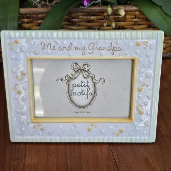 Petite Motif Me and My Grandpa Picture Frame 4X6 Ceramic Blue Green Yellow Stars