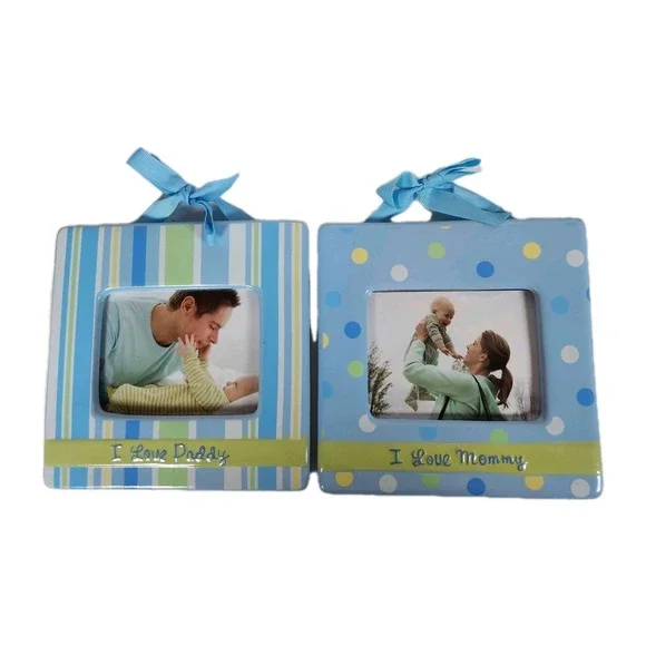 I Love Daddy Mommy Ceramic Picture Frame‎ 3.5 x 5 Blue Nursery Baby