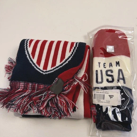 Fanatics Team USA Olympic Scarf and Mittens Set Red White Blue Winter Knit New