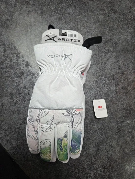 NWT Arctix Womens Size Large White Tropic Print Blitz Puffer Winter Gloves Ski