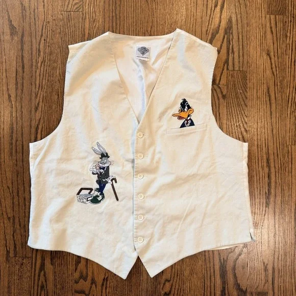 Unisex Bugs Bunny Daffy Duck Vintage Vest Embroidered‎ 1993 Looney Tunes XL