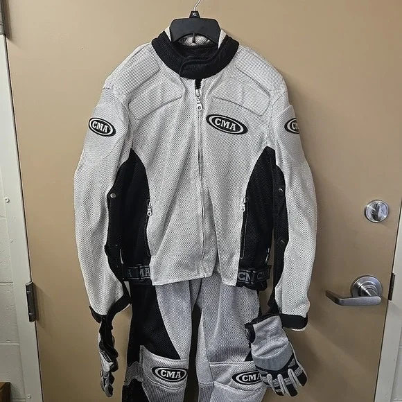 CMA Motorcycle‎ Jacket And Pants Set - Black and White Padded Jacket-M Pants-L