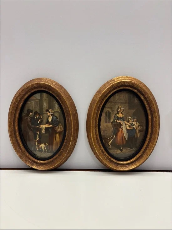 Two vintage oval printed frames Antiqued Custom Collection H. HAL KRAMER CO.