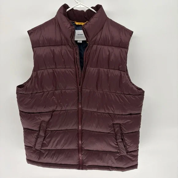 Old Navy Full Zip Purple Goose Down Puffer Vest Insulated Men XL