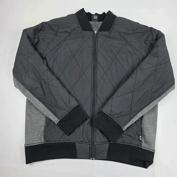 Oakley Jacket Mens XL Gray Quilted Full Zip Knit Sleeves Insulated Pockets