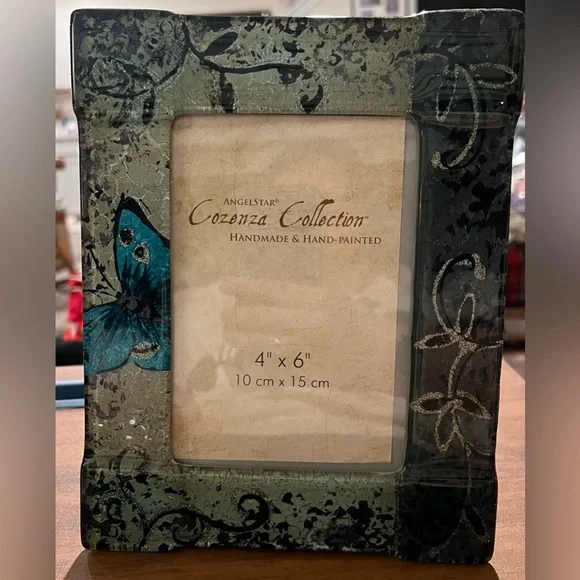 Angelstar Cozenza Frame Fused Glass Blue Butterfly Photo Frame & Floral 4x6