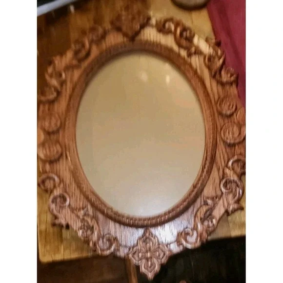 Vtg Oak Wood Oval Victorian Picture Frame  Size Fits 8 X 10 No Mat Ornate