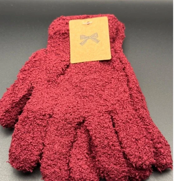 Cozy Fuzzy Gloves Burgundy Warm Winter‎ Fleece Lined
