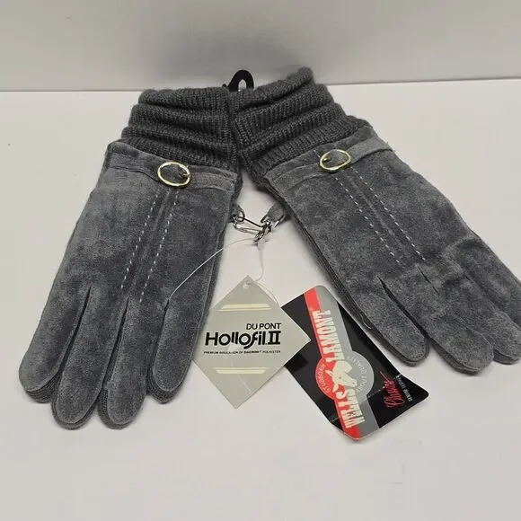 Vintage Wells Lamont Women's Gray Suede Insulated Gloves Du Pont Hollofil II M