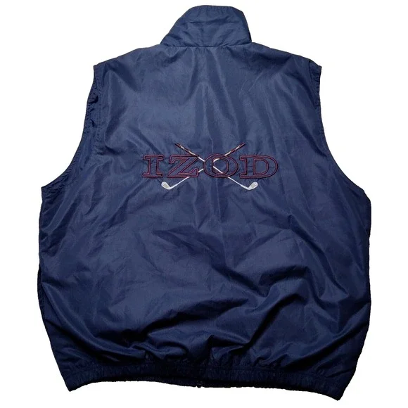VTG IZOD GOLF Men‎ Large Blue Lined Double-Sided Embroidered Windbreaker Vest