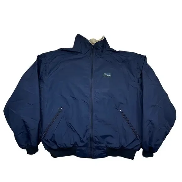 Vintage LL Bean Three Season Jacket Mens XXL Navy Lined Bomber Full Zip
