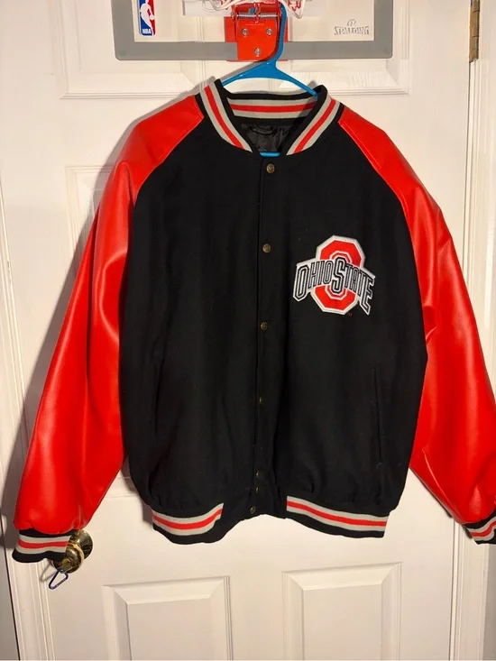NCAA Ohio State Black and Red Varsity Bomber Jacket faux leather size xl