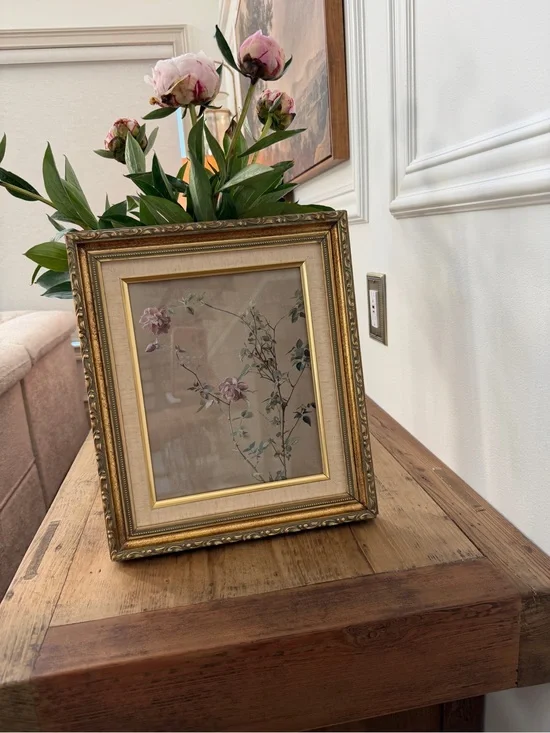 Classic Gold Ornate Frame with Pink Floral Artwork print