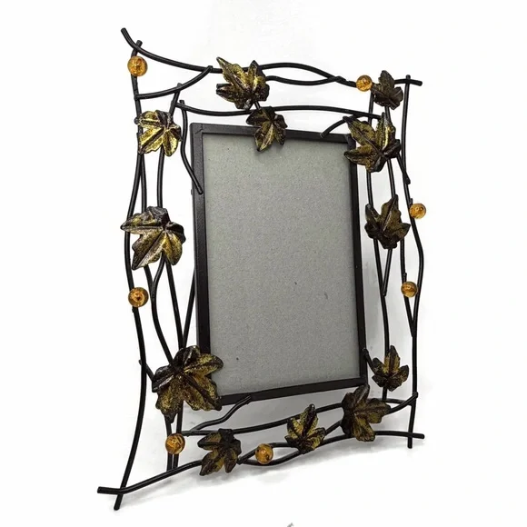 Rusting Metal Gold Black Leaves with Beads Picture Frame