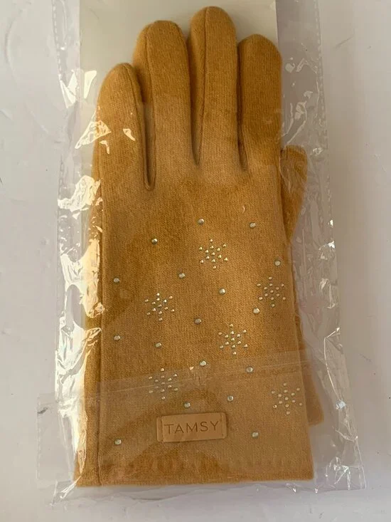 TAMSY GLOVES MUSTARD YELLOW NEW 80% CASHMERE 20