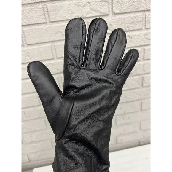 Black Unisex Leather Gloves with Wool Lining Size 10