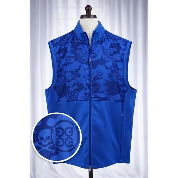 New G/Fore Golf Mens Exploded Camo Stretch Tech Vest Surf Blue‎ Pockets Size XL