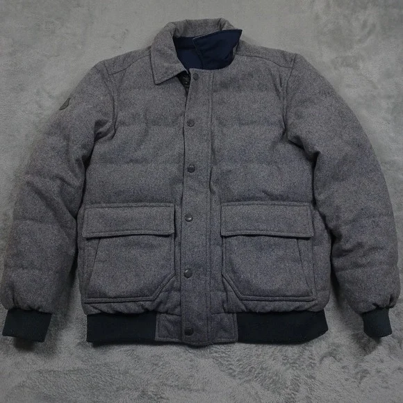 Prana Jacket Mens Large Gray Blue Reversible Full Zip Pockets Wool Blend Outdoor