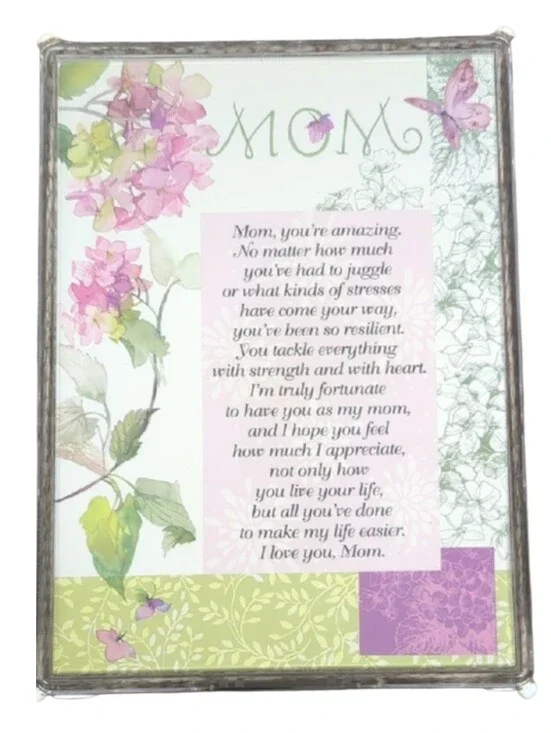 Musical Elegant Floral Mom Picture Frame w Pink and Green Accents. Mother's Day
