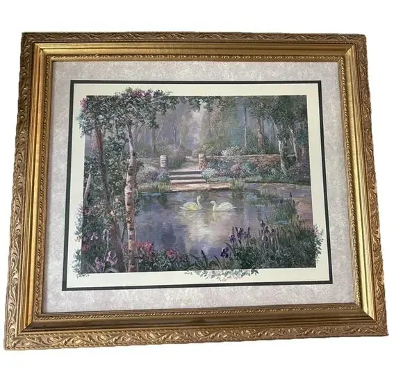 VTG HOMCO HOME INTERIORS BETTY HERBERT FELDER SWANS PICTURE GOLD FRAME ANTIQUE