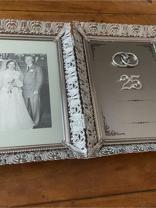 Vintage Silver Plated 25th Anniversary Decorative Double Picture Frame