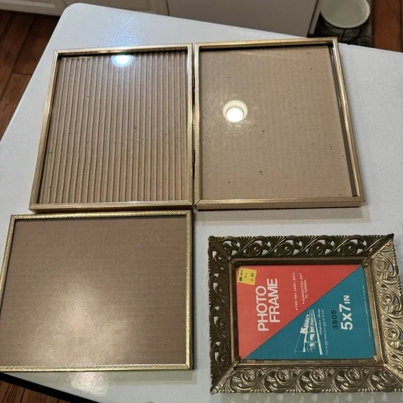 Lot Of 3 Mix N Match Ornate Picture Photo Frames Gold Metal‎ Vintage Hinged