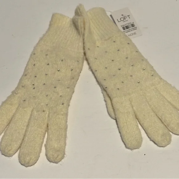 LOFT Women's Gloves Cream Embellished Sparkle NEW WITH TAGS 10” Long 3.5” Wide