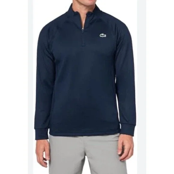 Lacoste Sport Men's M High-Neck Golf Sweatshirt Navy Quarter Zip Performance