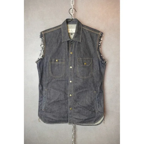 RGT Denim Vest Mens Large‎ Frayed Sleeveless Jean Jacket Button Up