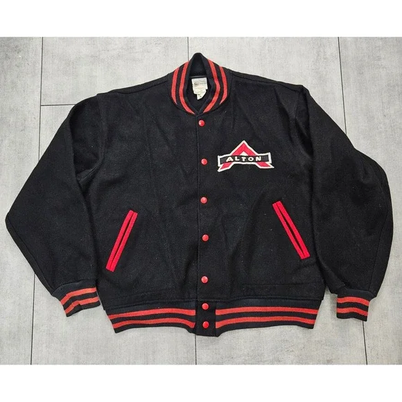 Vintage Felco New York Wool Varsity Jacket Mens Large Black Red Alton Letterman‎