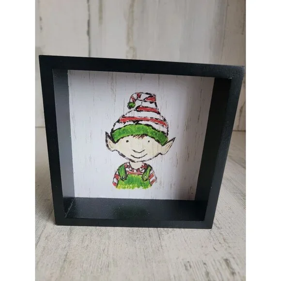 Kirkland's elf‎ Little Helper wooden box photo Decor Xmas