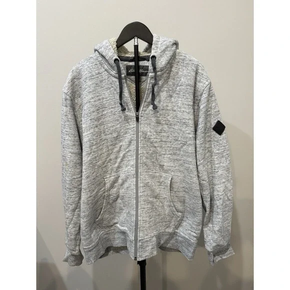 Eddie Bauer Mens 2XL Sherpa Lined Full Zip Hoodie Gray Heavyweight Fleece Jacket