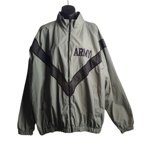 US Military Surplus Army PFU Jacket Green Large Long 100% Nylon Windbreaker L