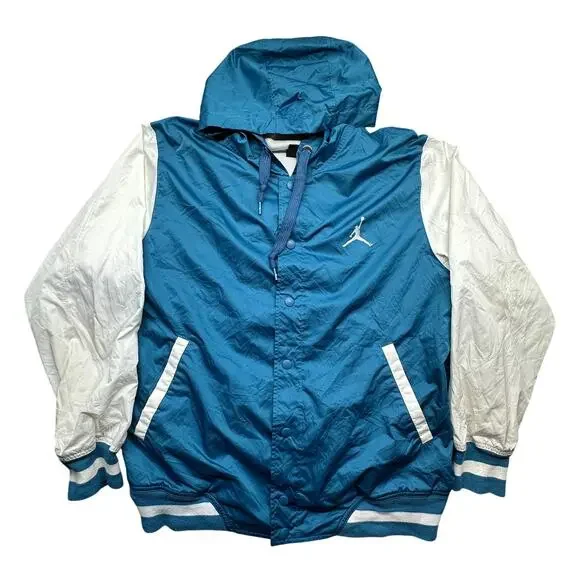 Nike 483288-482 Air Jordan Varsity Hoodie Snap Button Windbreaker Men Large Blue